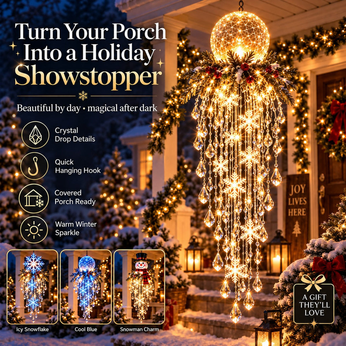 🎁Last Day 50% OFF✨Crystal Falls Christmas Lights—Hanging Snowflakes and Crystal LED Porch Decorations ❄️