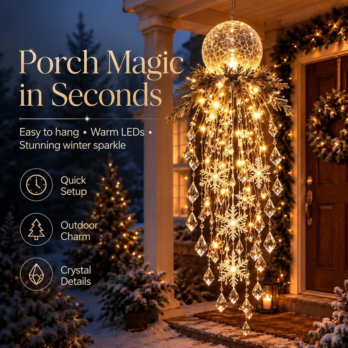 🎁Last Day 50% OFF✨Crystal Falls Christmas Lights—Hanging Snowflakes and Crystal LED Porch Decorations ❄️